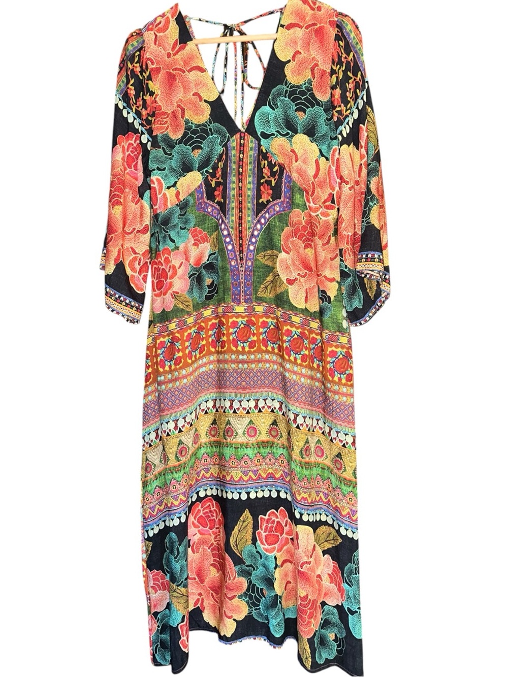 FARM Rio Rosario Maxi Dress Anthropologie Vibrant Floral & Geometric Print Sz L - Picture 5 of 12